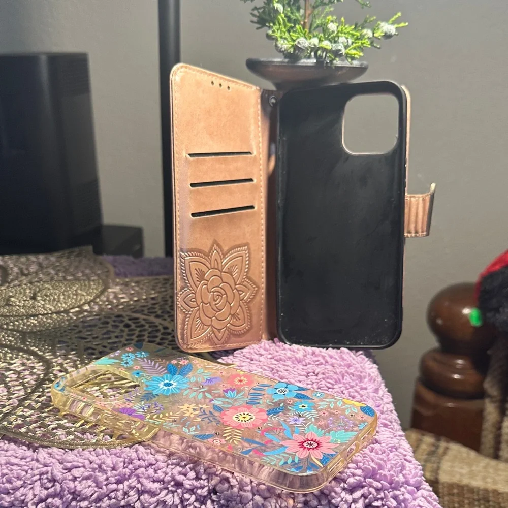 Butterfly Embossed Wallet Phone Case - Tan
